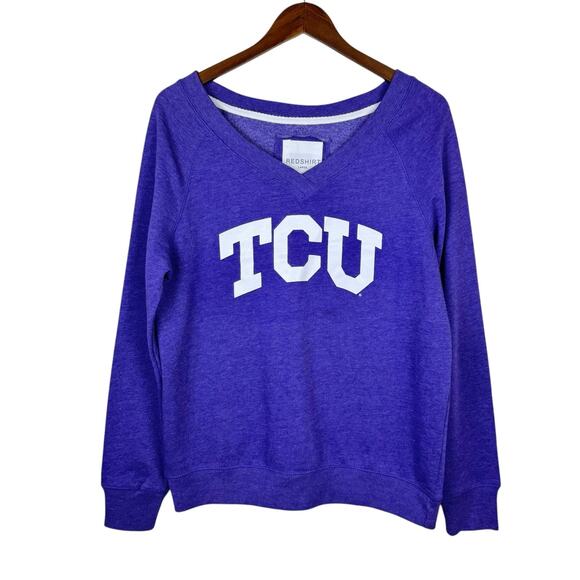 Redshirt TCU Frogs Collegiate Purple V-neck Fleece Lined Pullover Tunic Sweater - Picture 1 of 12